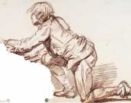 Greuze Jean-Baptiste Study for The Paralytic . Study of a Boy Resting on One Knee - Hermitage